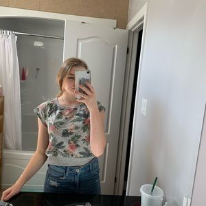 Grey flowered crop top